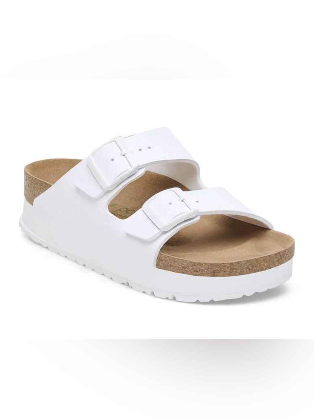 Papillio By Birkenstock Women White Dual-Buckle Cork Footbed Slide Sandals US5.5